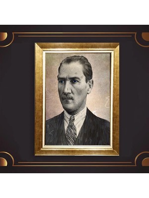 Giyense Özel Seri Altın Paspartulu Çerçeveli Atatürk Tablo N5195