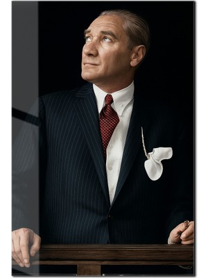 Atatürk Portre Cam Tablo – Siyah Beyaz Modern Duvar Dekoru - ATA018