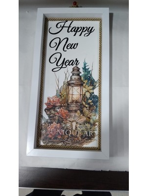 Es Dekor 40X20 cm Dikdörtgen Beyaz Çerçeve Yılbaşı El Yapım 1 Adet