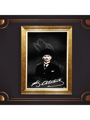 Giyense Özel Seri Altın Paspartulu Çerçeveli Atatürk Tablo N5200
