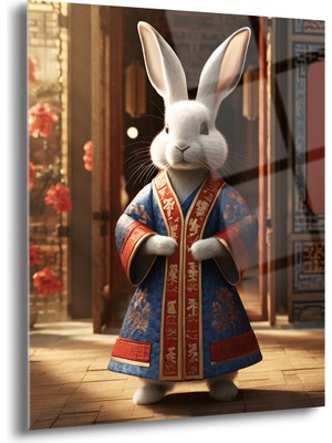 Çin Elbiseli Tavşan Cam Tablo - MOD065