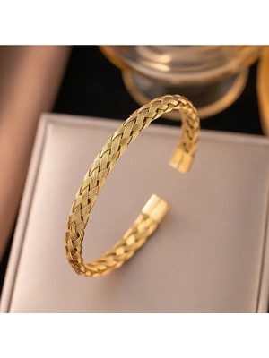 Normadia Şık Hasır Örme Çelik Bileklik 20 Cm, Sevgi ve Dostluk Hediye