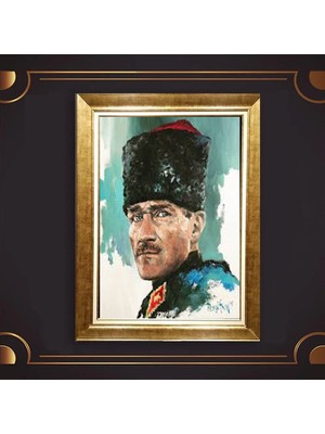 Giyense Özel Seri Altın Paspartulu Çerçeveli Atatürk Tablo N5226