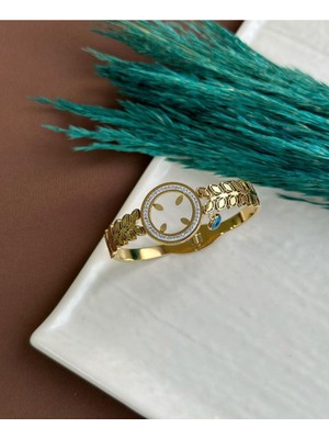 Normadia Şık Yaprak Tasarımlı Çelik Kelepçe Bileklik, Zarif ve Rahat Kullanım Sağlar