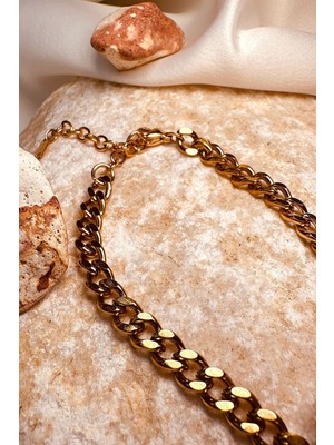 Normadia Şık Paslanmaz Çelik Zincir Bileklik, Gold Renk, Unisex Tasarım