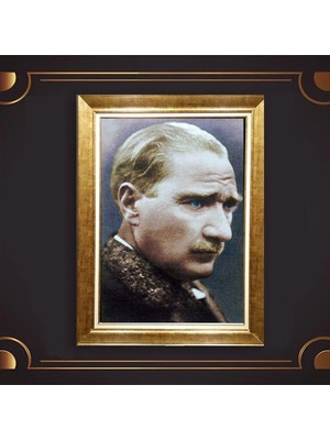 Giyense Özel Seri Altın Paspartulu Çerçeveli Atatürk Tablo N5342