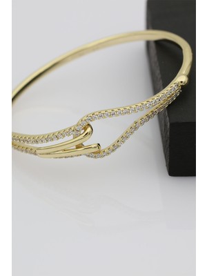 Normadia Şık 14 Ayar Altın Kaplama Düğüm Model Zirkon Taşlı Kelepçe