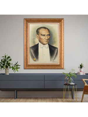 Giyense Özel Seri Altın Paspartulu Çerçeveli Atatürk Tablo N5391