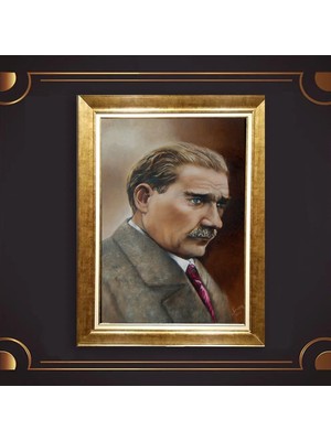 Giyense Özel Seri Altın Paspartulu Çerçeveli Atatürk Tablo N5455