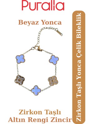 Normadia Zirkon Taşlı Yoncalı Çelik Bileklik, Şık ve Modern Tasarım