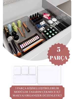 5 Parça Şeffaf Makyaj ve Takı Organizer, Çekmece Için Düzenleyici