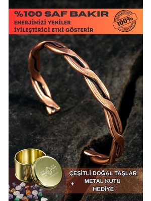 Normadia Bakır Kelepçe Bilezik, Doğal Taşlar ve Metal, Unisex, Şık Tasarım