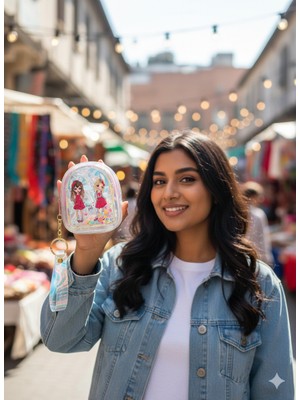 Zd Bellefemme Kız Çocuk Şeffaf Sulu Simli Pullu Hologram Baskı Renkli Cüzdan Çanta Anahtarlık Genç Çanta Süsü