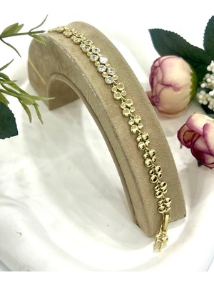 Normadia Şık Mini Zirkon Taşlı Çelik Bileklik, 14K Gold, 18-20CM