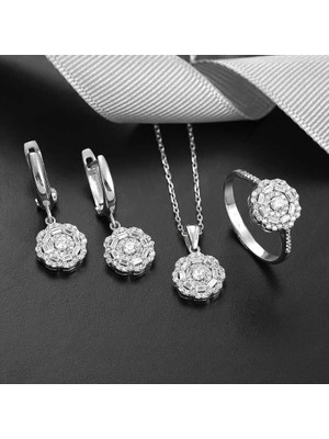 Inure Jewelry Gümüş Zirkon Taşlı Çiçek Kadın Set