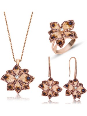 Inure Jewelry Gümüş Menekşe Çiçeği Bayan Set