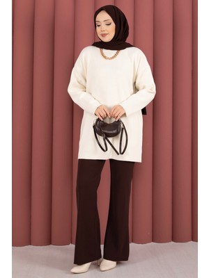 RAF Bisiklet Yaka Salaş Triko Tunik Krem