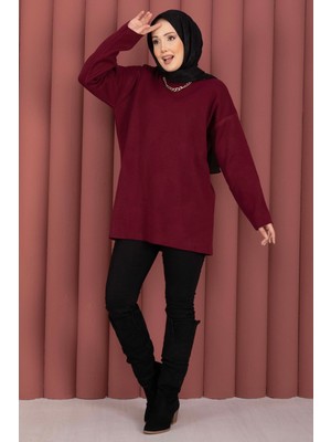 RAF Bisiklet Yaka Salaş Triko Tunik Bordo