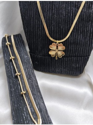 Mumicemum Sevgiliye Özel Dorika Yonca Kolye ve Bileklik Çelik Set