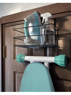 Pratik Kapı Arkası Ütü ve Ütü Masası Askısı, Siyah Düzenleyici Raf