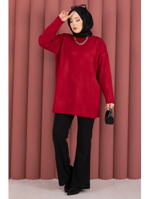RAF Bisiklet Yaka Salaş Triko Tunik Kırmızı