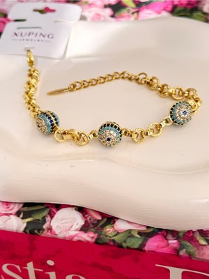 Normadia Altın Kaplamalı Nazar Boncuklu Şık Bileklik, Zarif ve Özgün Tasarım