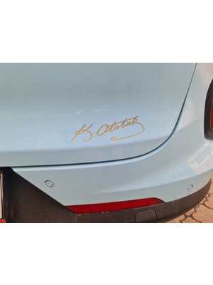TSC 13CM Gazi Mustafa Kemal Atatürk Imza Sticker Araba Oto Motosiklet Kask Leptop Gold Renk