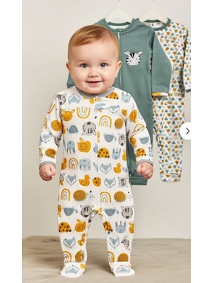 Mıdırık Fermuarlı Çam Ağaçlı ,zürafa ,zebra Figürlü 3 Lü Bebek Tulum