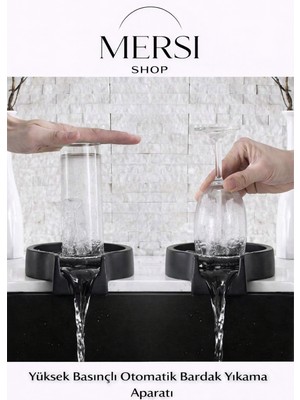 Mersi Shop Yüksek Basınçlı Otomatik Bardak Yıkama Aparatı – Lavabo Içi Hızlı Kupa Durulayıcı