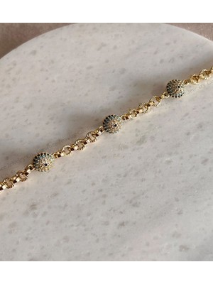 Normadia Renkli Çelik Nazar Boncuklu Vıp Gold Bileklik 17+3cm Ayarlanabilir