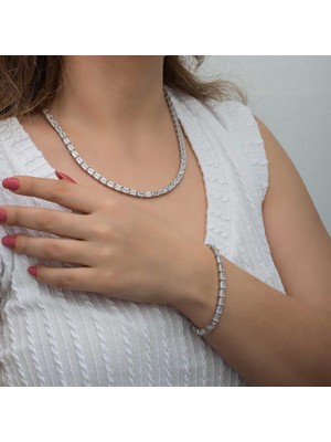 Inure Jewelry Gümüş Beyaz Taşlı Su Yolu Kadın Set