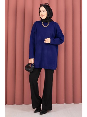 RAF Bisiklet Yaka Salaş Triko Tunik Lacivert