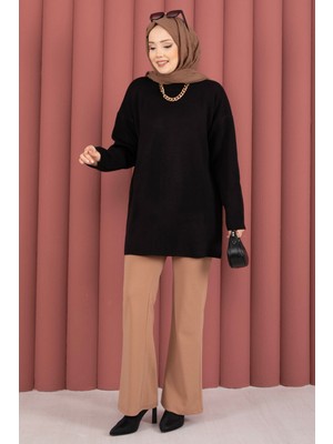 RAF Bisiklet Yaka Salaş Triko Tunik Siyah