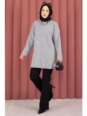 RAF Bisiklet Yaka Salaş Triko Tunik Gri