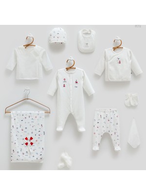 Caramell Incibaby % 100 Pamuk Marine Denizci Desenli 10'lu Erkek Bebek Hastane Çıkış Seti Yeni Sezon 2025-2026