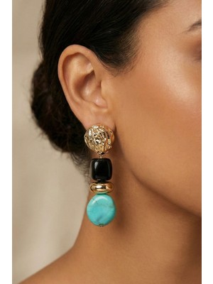 Osha Aksesuar Gold Kaplama Turkuaz Akrilik Sallantılı