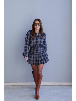 Purple By Banu Lacivert Ekoseli Etek