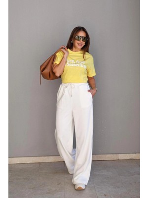 Purple By Banu Beyaz Bol Paça Eşofman Altı