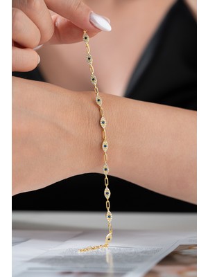 Normadia 925 Ayar Gümüş Taşlı Sıralı Göz Bileklik, Şıklık ve Zarafet Için Ideal