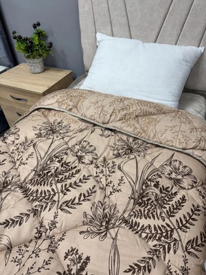 Clasy %100 Pamuk Saten Çift Kişilik Yorgan Çift Taraflı Lapala V1 Desenli Sütlü Kahve Kapitoneli