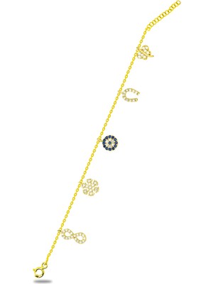 Normadia Altın Rengi Zirkon Taşlı Karışık Figürlü Gümüş Bileklik