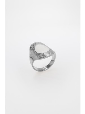 Stella Fortis Doğal Taşlı Oval Çelik Yüzük - Ay Taşlı Paslanmaz Çelik | Ayarlanabilir Genişlik