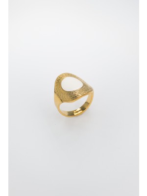 Stella Fortis Doğal Taşlı Oval Çelik Yüzük - Ay Taşlı Paslanmaz Çelik | Ayarlanabilir Genişlik