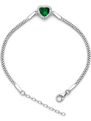 Normadia 925 Ayar Gümüş Kalp Taşlı Kadın Bileklik, Yeşil Taşlı, Ayarlanabilir, Zarif
