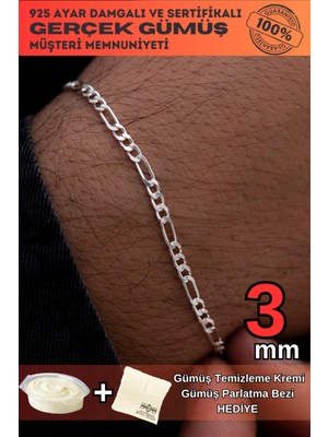 Normadia Şık 3mm Figaro Tasarım 925 Ayar Gümüş Erkek Bileklik Künye