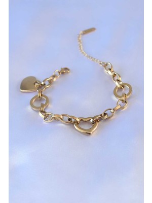 MK Beykoz 316L Çelik Gold Renk Kalp Figür Zincir Model Kadın Bileklik