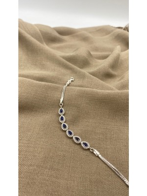 Normadia Lacivert Damla Model Rodyum 925 Ayar Gümüş Bileklik