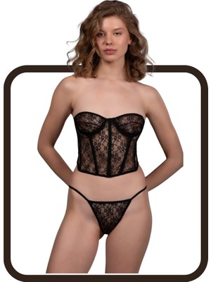 Zarvia Dantelli Siyah Büstiyer Tanga İç Çamaşır Takımı