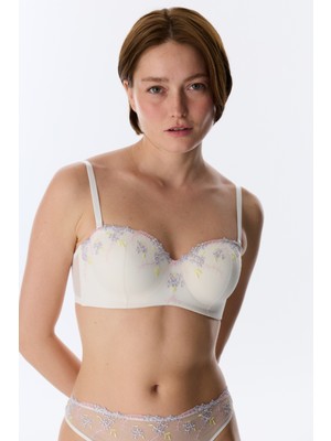 Penti Kırık Beyaz Lotus Straplez Broderie Balenli Sütyen