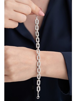 Normadia 925 Ayar Gümüş Zirkon Taşlı Zarif Zincir Bileklik